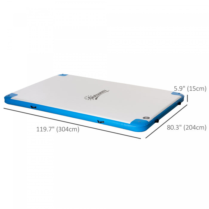 Outsunny 10' x 7' Water Inflatable Floating Dock, Rafting Platform Island, Large Mat with Air Pump & Backpack, for Pool, Beach, Ocean, Blue