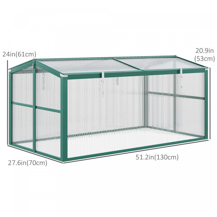 Outsunny Aluminium Cold Frame Greenhouse Garden Portable Raised Planter With Openable Top For Indoor, Outdoor, Flowers, Vegetables, Plants, 51\" X 28\" X 24\"