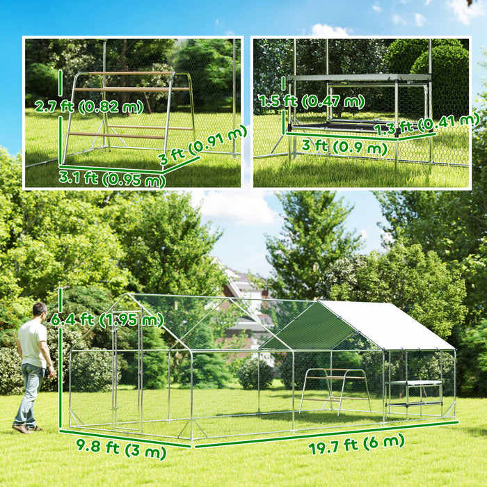 Pawhut Chicken Run, Large Metal Chicken Coop With Nesting Box, Waterproof & Uv-resistant Cover, Roosting Bars, Poultry Cage For Outdoor, Backyard, Farm, For 18-24 Poultry