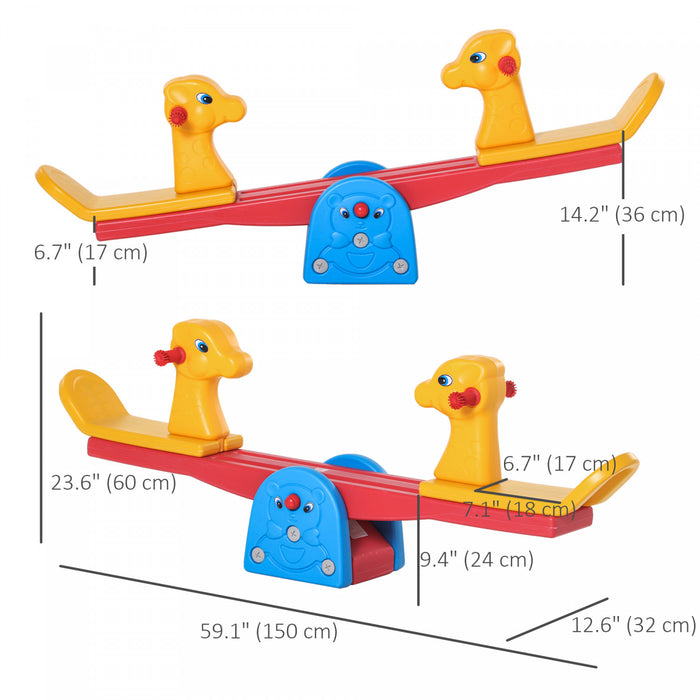 Qaba Kids Seesaw Safe Teeter Totter 2 Seats With Easy-grip Handles Indoor Outdoor Living Room Playroom Backyard Equipment, For 1-4 Years Old Multicolor