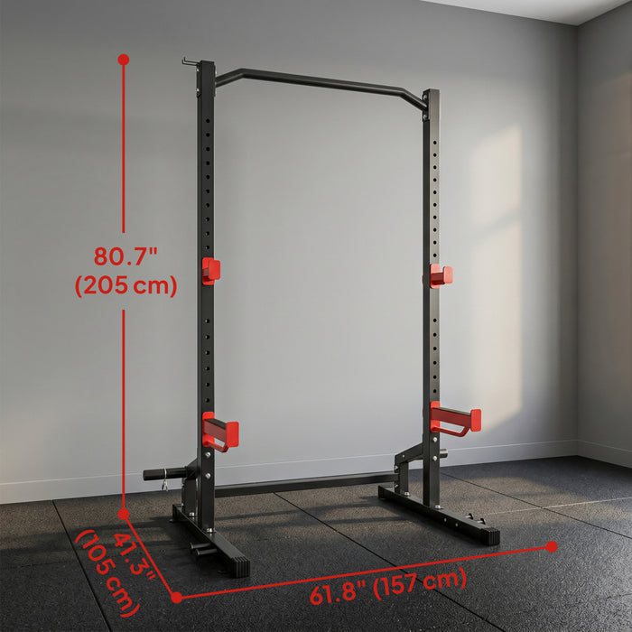 Soozier Power Cage Squat Rack, 1100LB Capacity Power Rack with Pull-Up Bar, Adjustable J-Hooks, Safety Arms, Weight Plate and Barbell Storage for Home Gym Strength Training