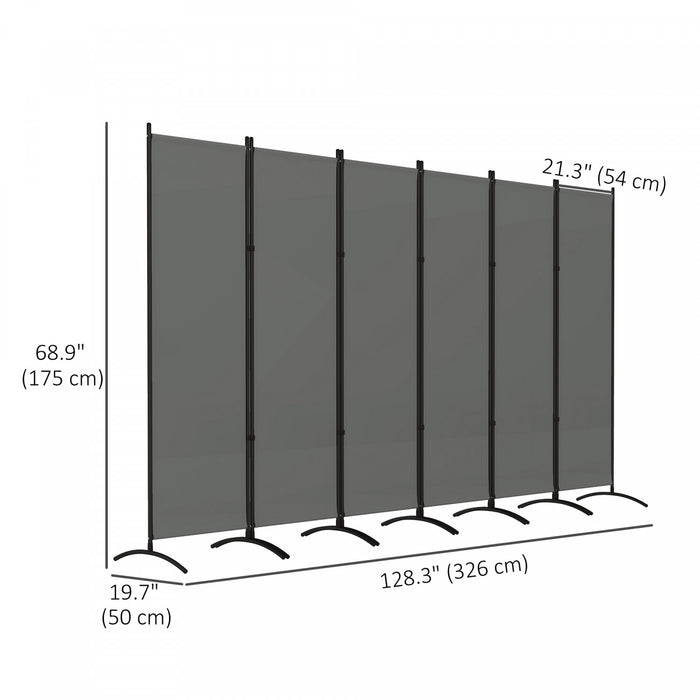 Outsunny 6 Panel Folding Privacy Screen, Uv30+ Room Divider, Dark Grey