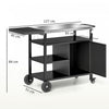 Outsunny Outdoor Grill Cart with Stainless Steel Top, Foldable Side Table, Pizza Oven Table, Wheels, Hooks, Shelves, Cabinet, Movable Barbecue Grill Dining Cart, Includes Cover, Black