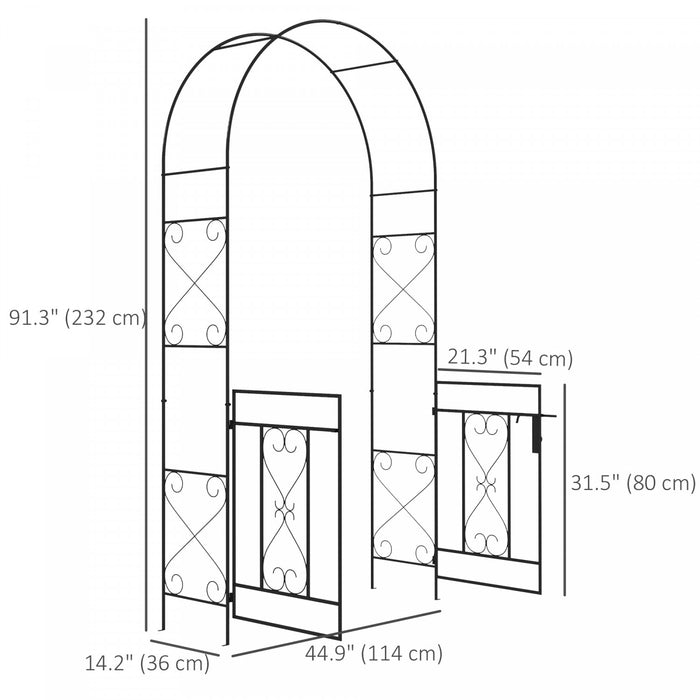 Outsunny 7.6ftmetal Garden Arch W/ Double Gate, Garden Arbor Trellis, Black