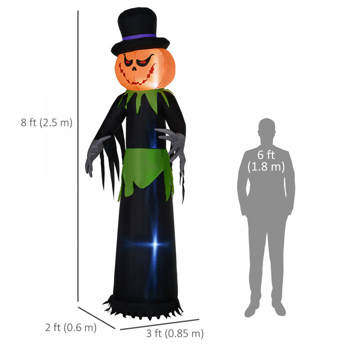 Outsunny 8ft Halloween Inflatable Pumpkin Ghost In A Hat With Led Display