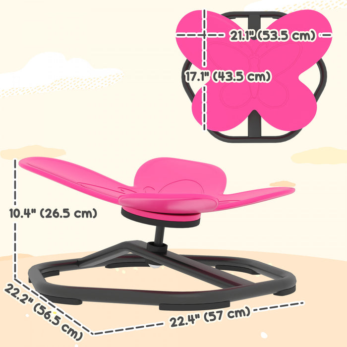 Qaba Kids Swivel Chair, Butterfly-Shaped Sensory Spinning Chair for Training Body Coordination, Non-Slip Sit and Spin Wobble Stool for Kids Aged 3-6, Pink
