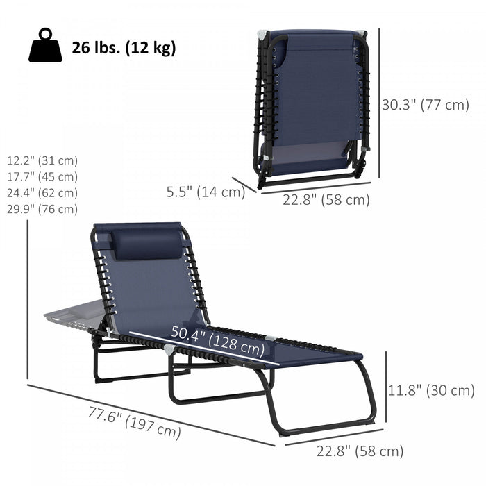 Outsunny 2 Pcs Folding Lounge Chair, Chaise Lounge With Headrest Dark Blue