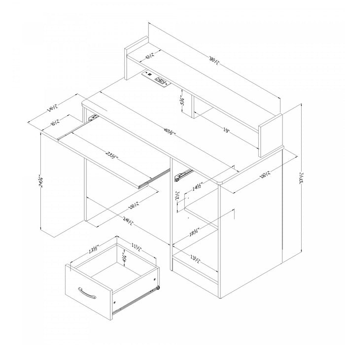 Axess Office Desk with Keyboard Tray and Drawer with USB Port Pure Black - South Shore
