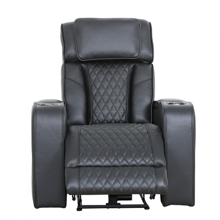 Kingsley 37 in. Leather Match Power Glider Recliner with Adjustable Headrest and USB - Black