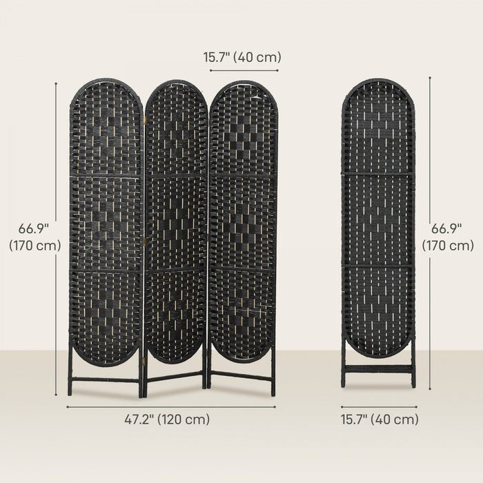 HOMCOM 3 Panel Room Divider, Bohemian Folding Privacy Screen, Black