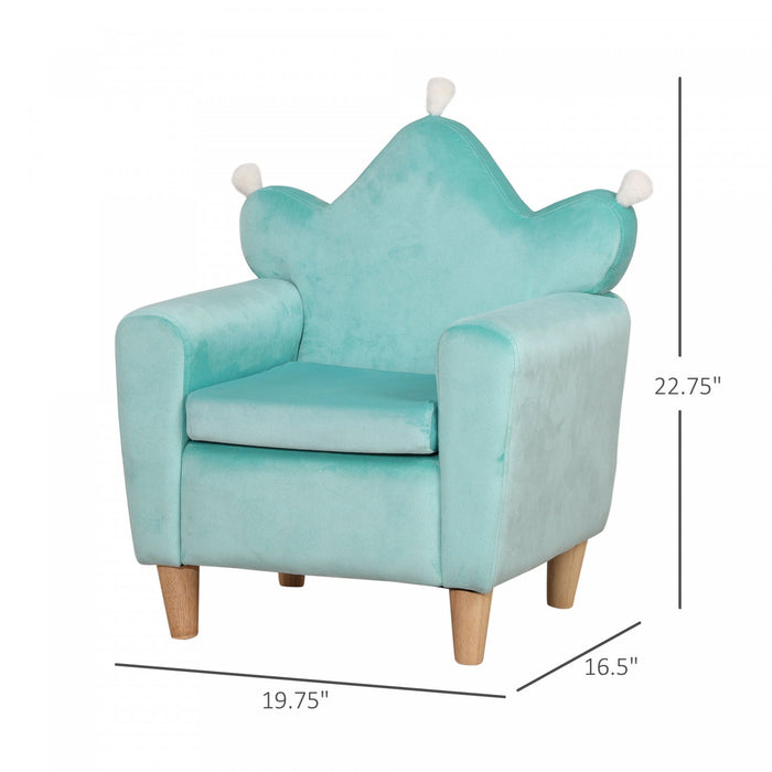 Qaba Kids Sofa, Armrest Chair For Preschool, Toddler Couch For Kids Room, Kindergarten, Dutch Velvet, Eucalyptus Wood, Light Blue