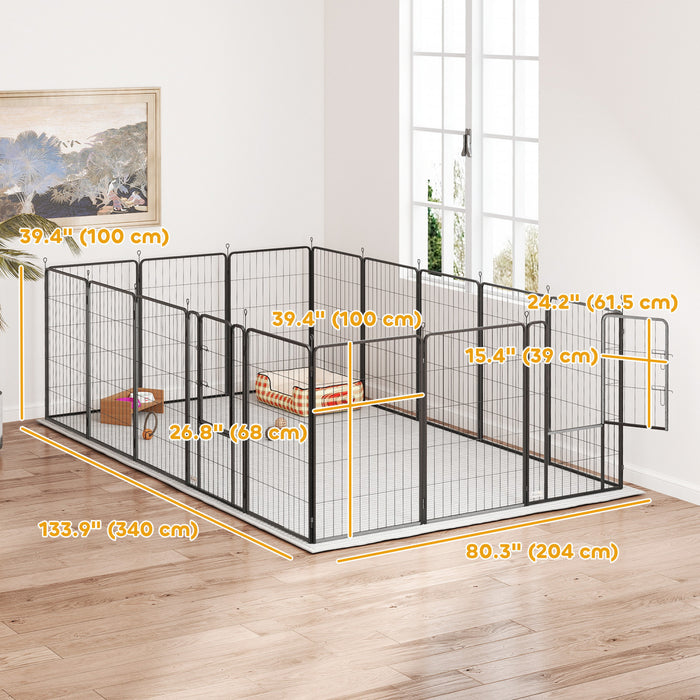 PawHut 16 Panels Dog Playpen, 27\" W x 39.5\" H Portable Heavy Duty Pet Fence with Door & Strap for Indoor Outdoor Backyard Garden, Foldable Puppy Pet Pen for Large Dogs