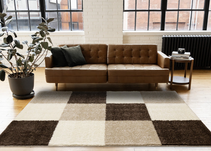 Fairmont Brown Beige White Checkered Rug, 5'3\" x 7'7\" Indoor Area Rug