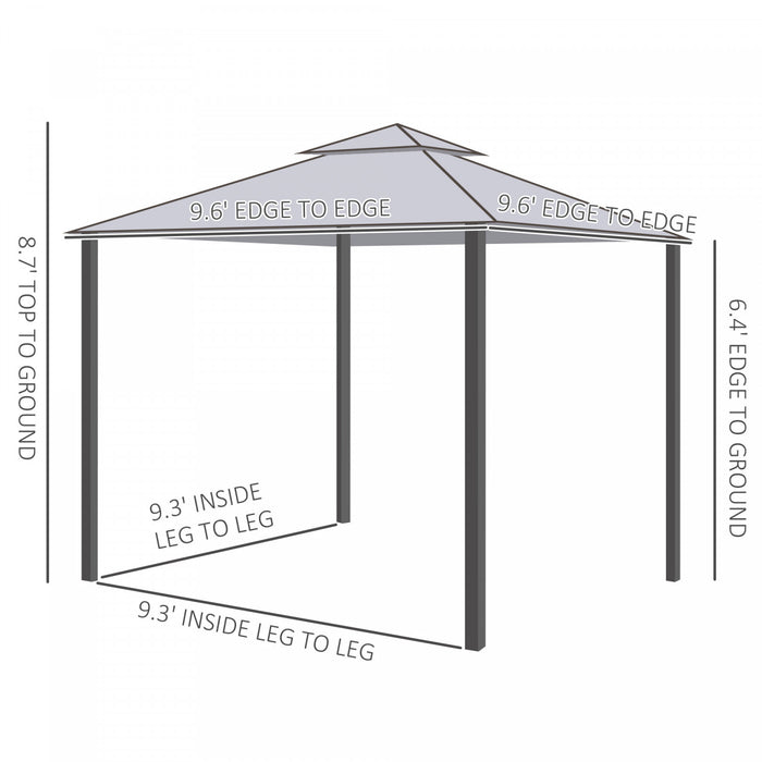 Outsunny 9.6' X 9.6' Patio Gazebo Outdoor Pavilion 2 Tire Roof Canopy Shelter Garden Event Party Tent Yard Sun Shade Steel Frame W/ Mosquito Netting Grey