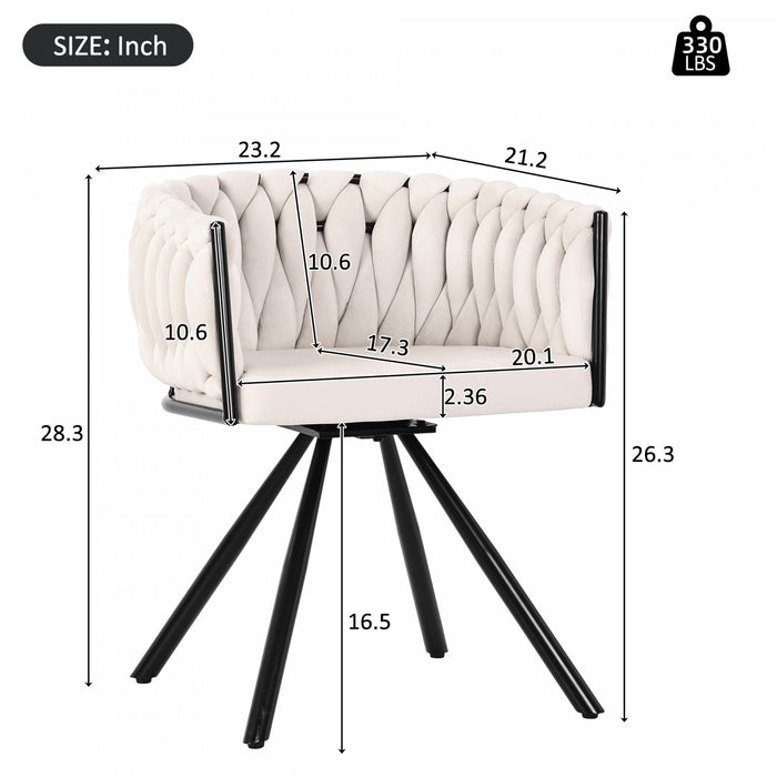 Amelia Velvet Swivel Dining Chairs with Tufted Upholstered and Metal Legs Set of 6, Beige