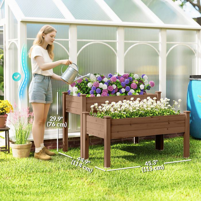 Outsunny 2 Tier Raised Garden Bed, Wooden Elevated Planter Box, Carbonised