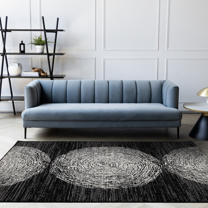 Florence Black Grey White Tree Ring Design Rug, 5'3\" x 7'4\" Indoor Area Rug