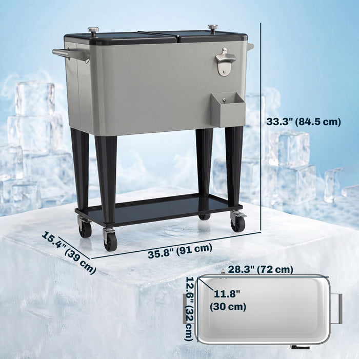 Outsunny Rolling Patio Cooler Cart, Patio Cooler with Drain, Black and Grey