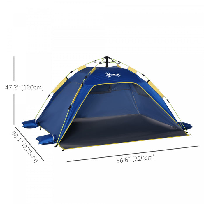 Outsunny 1-2 Person Pop Up Tent, Outdoor Beach Tent Sun Shelter, Dark Blue