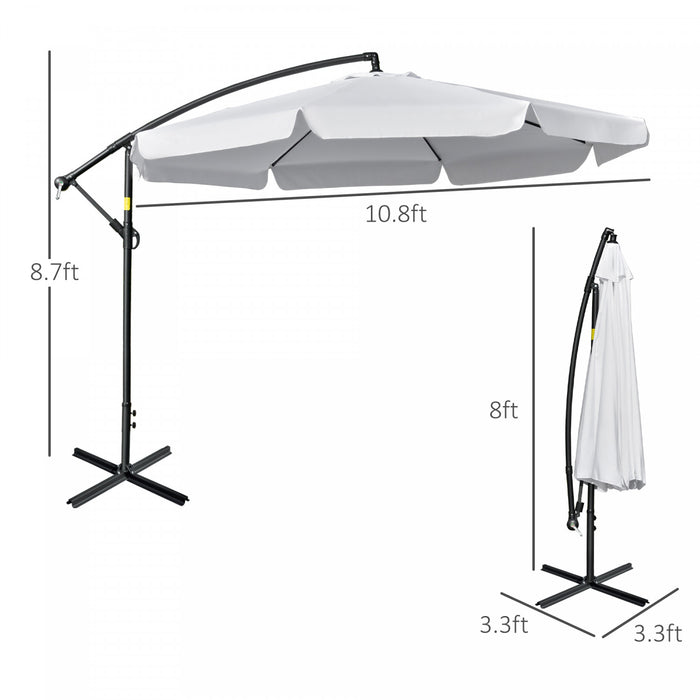 Outsunny 11ft Offset Hanging Patio Umbrella Cantilever Umbrella, White