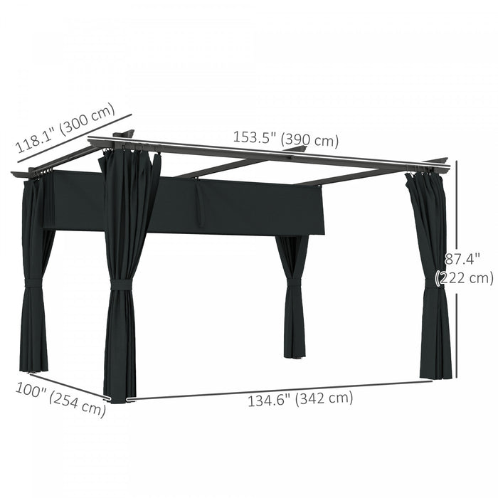 Outsunny 10' X 13' Outdoo Pergola With Retractable Canopy And Curtains