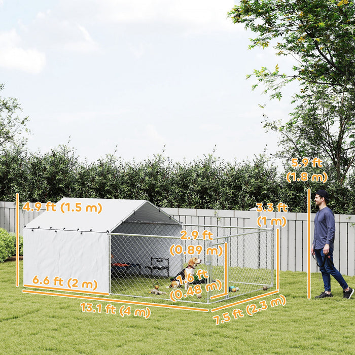 Pawhut Outdoor Dog Kennel With Waterproof & Uv-resistant Cover, Dog Run With Secure Lock For Small Medium Large Dogs, 13.1' X 7.5' X 4.9'