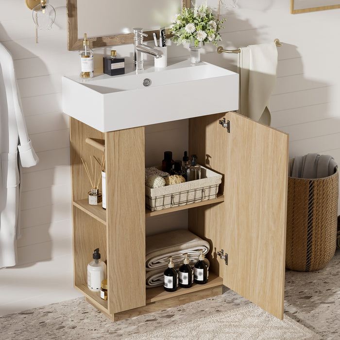 Aveline Modern Bathroom Vanity with Ceramic Sink Combo and Smart Storage, Natural