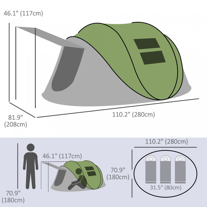 Outsunny Camping Tent With Porch And Carry Bag, 3000mm Waterproof, Green