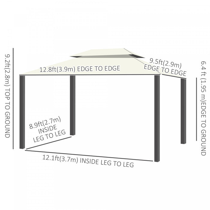 Outsunny 13' X 10' Outdoor Patio Gazebo Canopy With 2-tier Polyester Roof, Vented Mesh Sidewall & Strong Aluminum Frame, Cream White