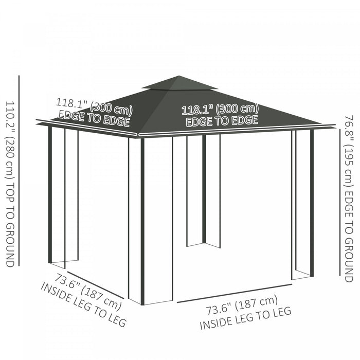 Outsunny 10'x10' Gazebo Canopy Outdoor Patio Sun Shelter Uv Protect W/ 2-tier Polyester Roof Curtain Sidewalls And Steel Frame Grey