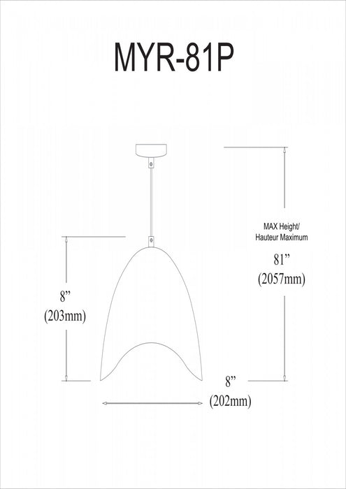 Dainolite Myra 1 Light Pendant Small Black Finish Lamp