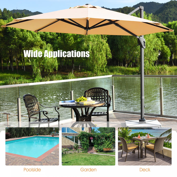 Costway 11ft Patio Offset Umbrella Cantilever Rotation Aluminum Tilt Cross Base Beige