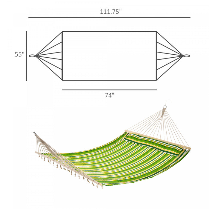 Outsunny 75\" Patio Outdoor Hammock, Striped Camping Hammock Lounge Bed Garden W/ Pillow, Green