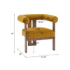Crest Modern Upholstered Round Arm Accent Chair with Three-Leg Design, Mustard Yellow, Walnut | Crest Fauteuil d'Appoint Moderne a Accoudoirs Ronds et Pieds Triangulaires, Jaune Moutarde, Noyer