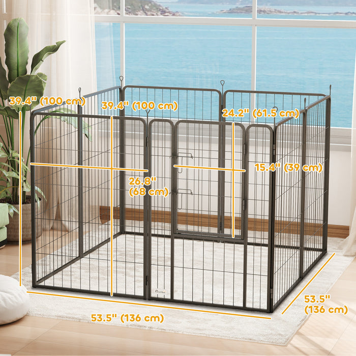 PawHut 8 Panels Dog Playpen, Portable Heavy Duty Pet Fence with Door & Strap, 39.5\"H, for Indoor Outdoor Backyard Garden, Foldable Puppy Pet Pen for Large Dogs