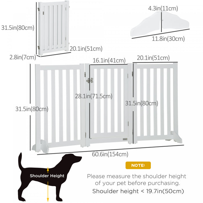 Pawhut Foldable Dog Gate With Door, 3 Panels Freestanding Pet Gate With Support Feet Indoor Playpen For Medium Dogs And Below, White