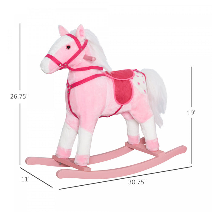 Qaba Rocking Horse Plush Pony Children Kid Ride On Toy W/ Realistic Sound (light Pink)