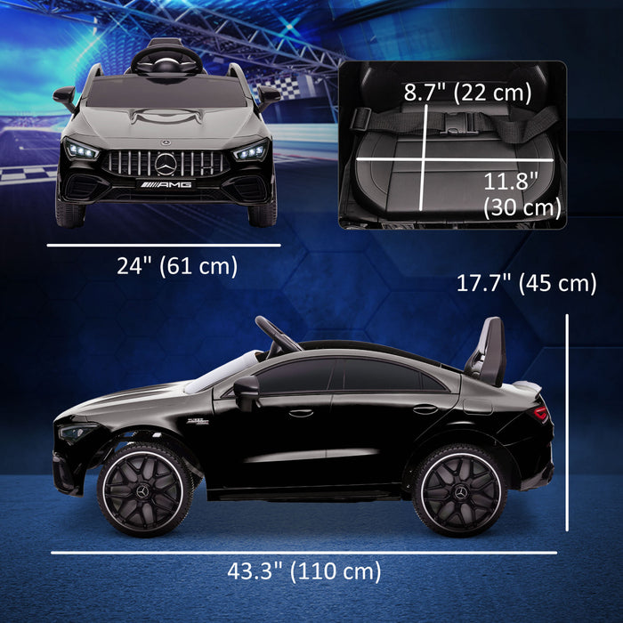 Qaba Mercedes-amg Cla 45 Licensed 12v Powered Ride-On Car, Battery Powered Kids Electric Car With Remote Control, Transport Wheels, Spring Suspension, Led Lights, Music Horn, Black