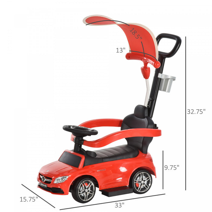 Aosom 3 In 1 Officially Licensed Push Ride On Car For Toddlers Stroller Sliding Walking Baby Push Pedal Car With Sun Canopy Horn Sound Safety Bar Cup Holder Ride On Toy For 1-3 Years Old Boy Girl, Red