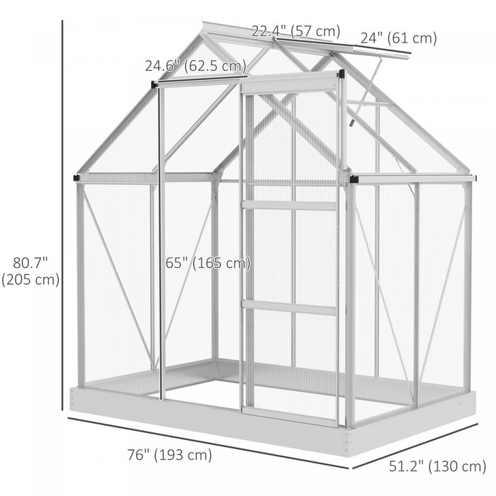 Outsunny 6' X 4' Polycarbonate Greenhouse, Walk-in Greenhouse With Sliding Door, Adjustable Window, Aluminium Frame And Foundation, Garden Grow House With Rain Gutter, Silver