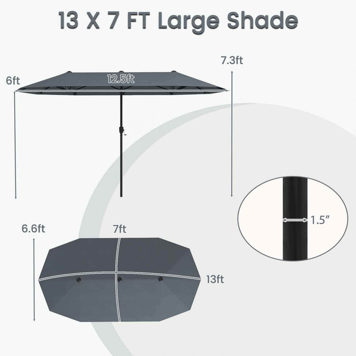 Costway 13 FT Large Patio Umbrella Outdoor Double-Sided Table Market Umbrella for Garden Gray