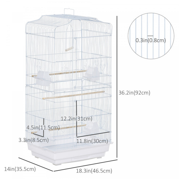 Pawhut 36\" Bird Cage For Finches, Canaries Budgies, Parrot Cage With Accessories Handle, White