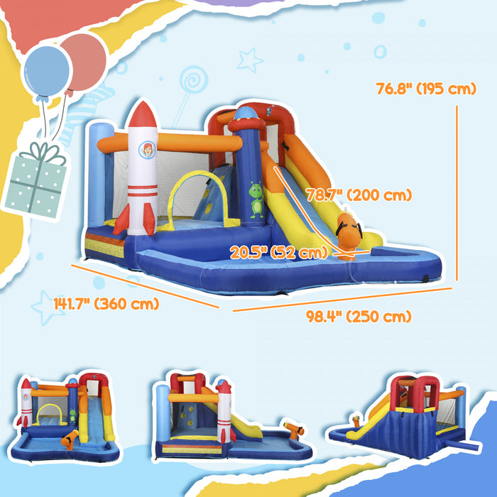 Qaba 11.8 X 8.2ft Bounce House, Inflatable Bouncy Castle For Kids Outdoor With 550w Blower, 5 In 1 Bouncer With Slide, Splash Pool, Jumping Area, Climbing Wall, Cannon