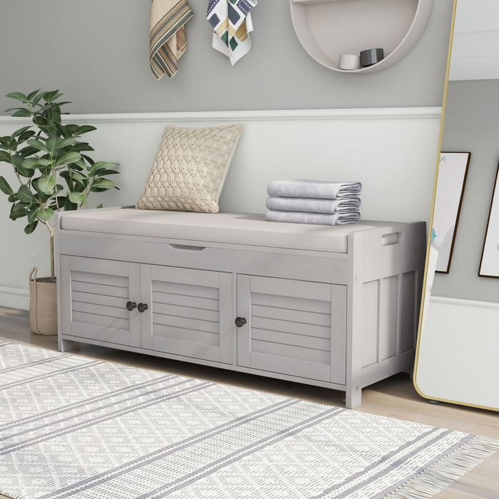 Olivia Pine Wood Storage Bench With 3-door Shoe Cabinet With Hidden Compartment - Grey