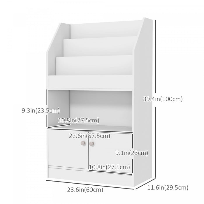 Qaba Kids Bookshelf, Toy Storage Organizer For 3-8 Years Old, For Bedroom, Playroom, Nursery, White