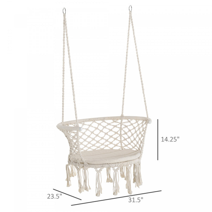 Outsunny Hanging Hammock Chair, Cotton Rope Porch Hammock Swing With Metal Frame And Cushion, Large Macrame Seat For Patio, Garden, Bedroom, Living Room, Cream White