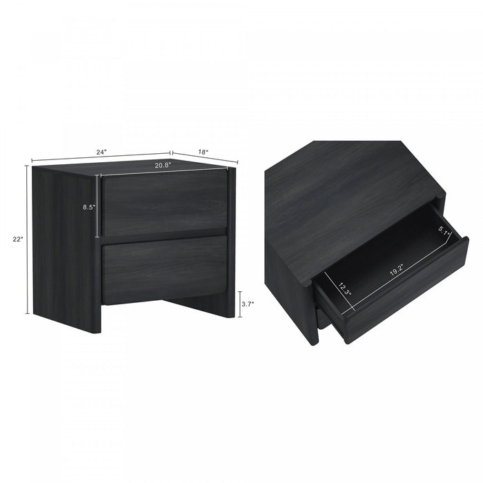 Linda Modern 24\" Nightstand in Charcoal Gray (2-Drawer)