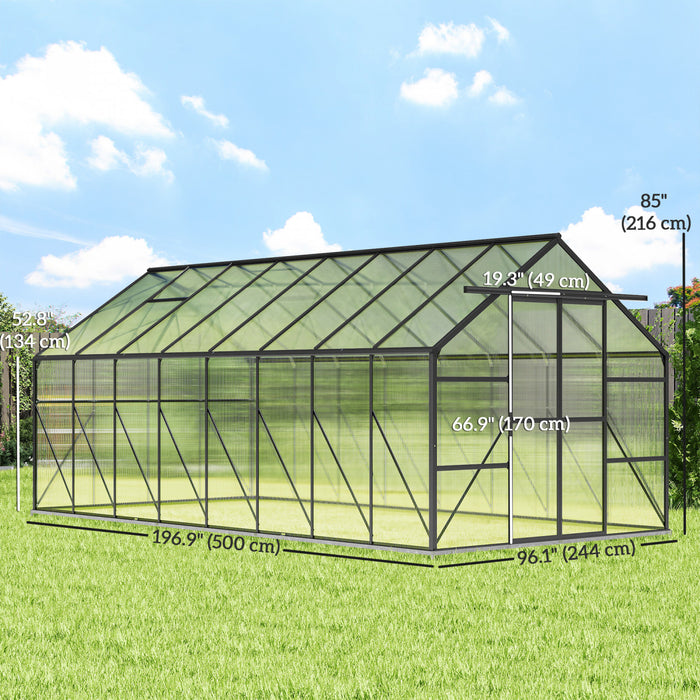 Outsunny Aluminum Greenhouse Polycarbonate Greenhouse with Rain Gutter