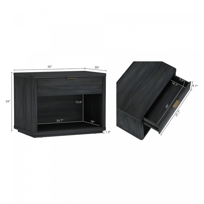 Evelyn Modern 32\" Nightstand in Charcoal Gray (1-Drawer)