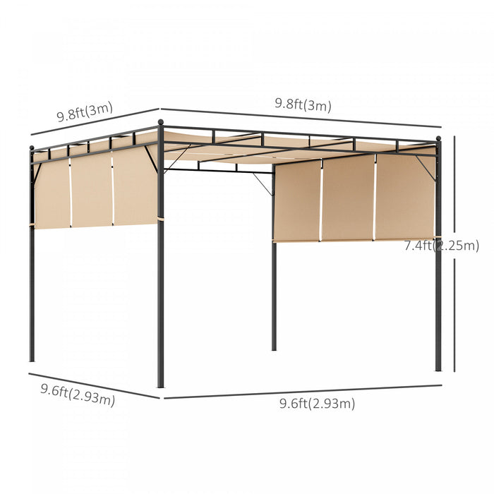 Outsunny 10' X 10' Patio Pergola, Patio Gazebo Sun Shade Shelter With Retractable Canopy, Steel Frame For Outdoor, Garden, Deck, Beige